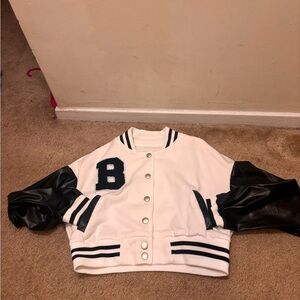Forever 21 White and Black Varsity Jacket